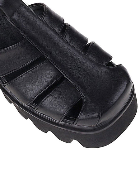 Gothic Lolita Footwear Black Round Toe Chunky Heel PU Leather Lolita Pumps