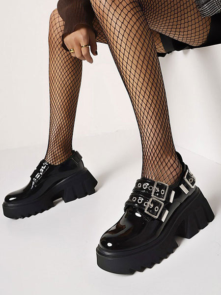 Gothic Lolita Footwear Black Round Toe Chunky Heel PU Leather Lolita Shoes