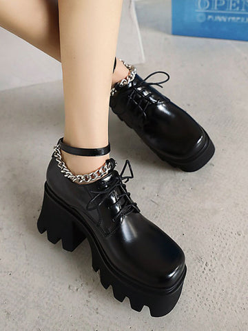 Gothic Lolita Footwear Black Round Toe PU Leather Lolita Pumps