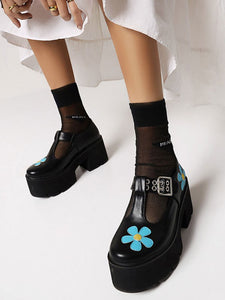 Gothic Lolita Footwear Purple Round Toe Chunky Heel PU Leather Lolita Pumps