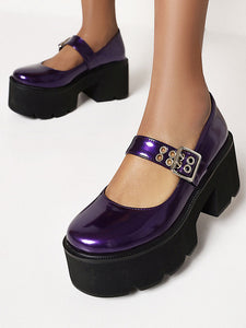 Gothic Lolita Footwear Royal Purple Round Toe PU Leather Lolita Shoes