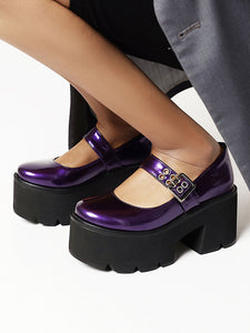 Gothic Lolita Footwear Royal Purple Round Toe PU Leather Lolita Shoes