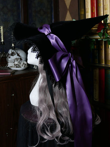 Gothic Lolita Hat Bows Lace Accessory Lace Bow Polyester Purple Lolita Witch Hat