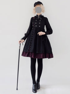 Gothic Lolita JSK Dress Black Burgundy Sleeveless Ruffles Lace Up Polyester Jumper Skirt
