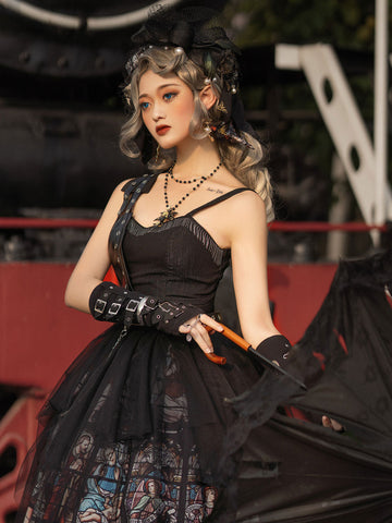Gothic Lolita JSK Dress Black Polyester Daily Casual Lolita Jumper Skirts