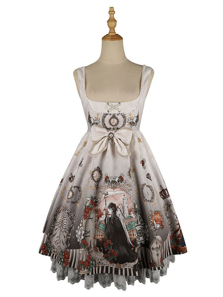 Gothic Lolita JSK Dress Bows Sleeveless Skeleton Pattern Black Lolita Jumper Skirt
