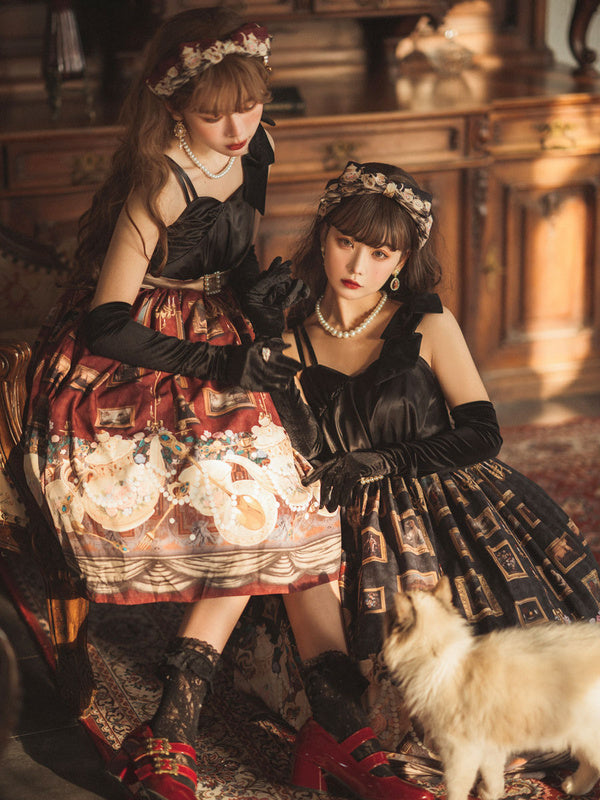 Gothic Lolita JSK Dress Burgundy Sleeveless Polyester Daily Casual Jumper Skirt Dark Lolita Dress