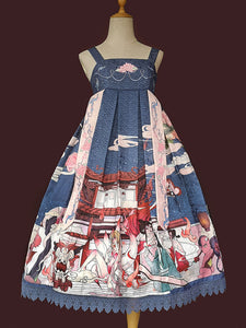 Gothic Lolita JSK Dress Fairytale Infanta Sleeveless Lace Navy Blue Gothic Lolita Jumper Skirts