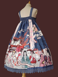 Gothic Lolita JSK Dress Fairytale Infanta Sleeveless Lace Navy Blue Gothic Lolita Jumper Skirts
