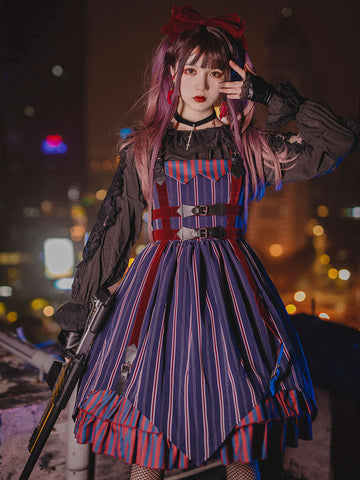 Gothic Lolita JSK Dress Infanta Deep Blue Sleeveless Lace Daily Casual Lolita Jumper Skirts