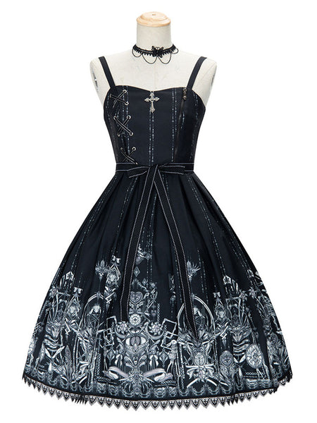 Gothic Lolita OP Dress 3-Piece Set Sleeveless Polyester JSK Jumper Skirt