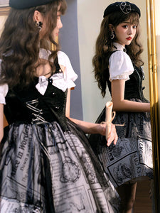Gothic Lolita OP Dress Black Bows Short Sleeve Polyester Lolita One Piece Dress