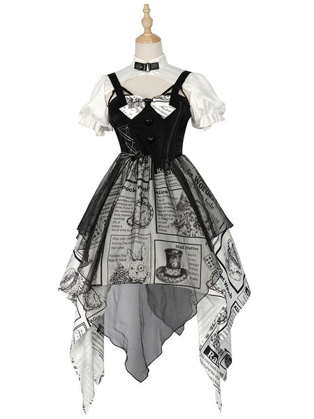 Gothic Lolita OP Dress Black Bows Short Sleeve Polyester Lolita One Piece Dress