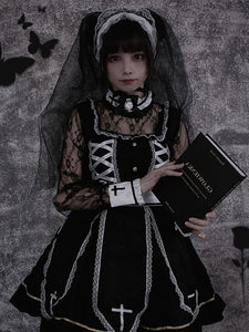 Gothic Lolita OP Dress Black Long Sleeves Lace Polyester Lolita One Piece Dress Outfit