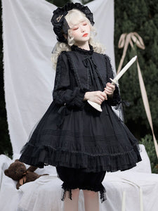 Gothic Lolita OP Dress Black Long Sleeves Lace Ruffles Polyester Lace Lolita One Piece Dress