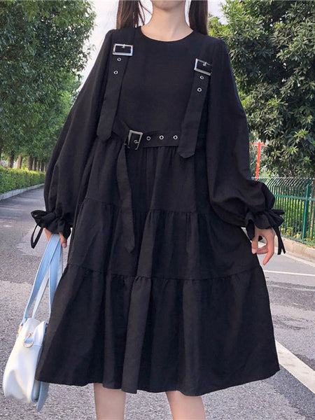 Gothic Lolita OP Dress Black Long Sleeves Ruffles Polyester Lolita One Piece Dress