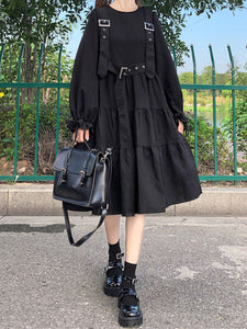 Gothic Lolita OP Dress Black Long Sleeves Ruffles Polyester Lolita One Piece Dress