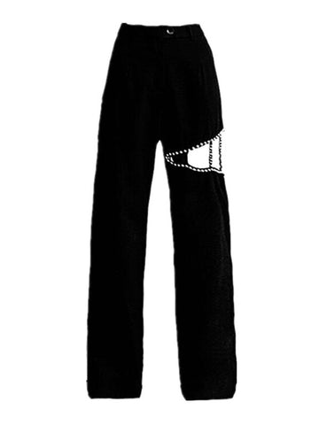 Gothic Lolita Pant Black Rivets Metallic Straight Long Lolita Trousers
