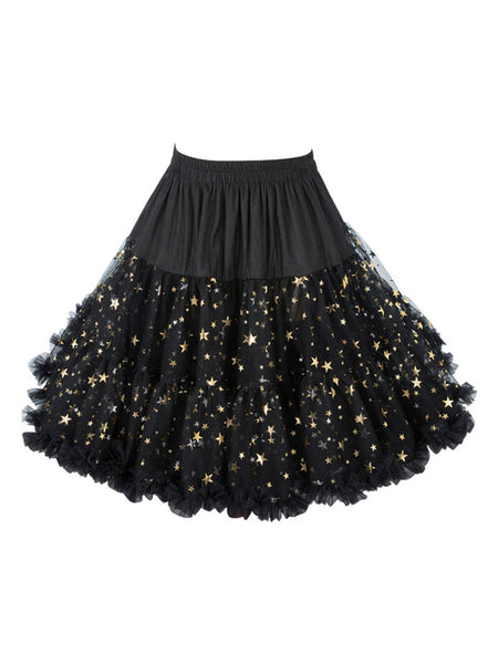 Gothic Lolita Petticoats Black Stars Print Polyester Lolita Skirt