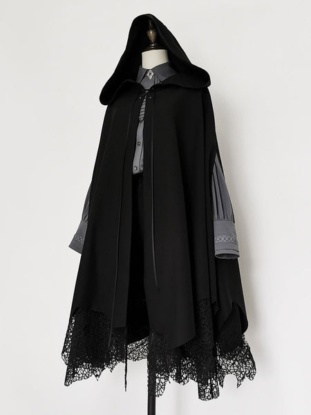 Gothic Lolita Poncho Black Polyester Winter Lolita Poncho Cape Outwears