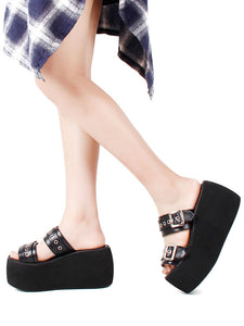 Gothic Lolita Sandals Rivets Open Toe PU Leather Black Lolita Summer Shoes