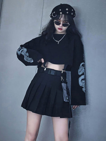 Gothic Lolita Skirt Black Polyester Plaid Pattern Lolita Skirts