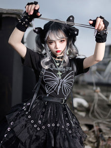 Gothic Lolita Skirt Rivets Polyester Black Short Skirt