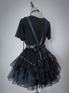 Gothic Lolita Skirt Rivets Polyester Black Short Skirt