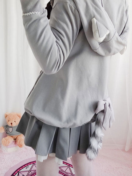 Grey Lolita Coats Bows Polyester Top Coat Bow Fall Sweet Lolita Outwears