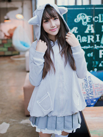 Grey Lolita Coats Bows Polyester Top Coat Bow Fall Sweet Lolita Outwears