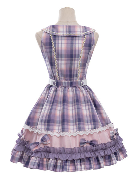 Idol Clothes Lolita JSK Dress Lilac Print Pattern Bows Metal Details Sleeveless Polyester Lolita Jumper Skirts