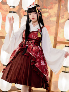 Japanese Style Lolita JSK Dress Burgundy Ruffles Sleeveless Polyester Lolita Jumper Skirts