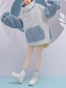 Light Sky Blue Lolita Coats Color Block Top Polyester Winter Lolita Shark Outwears