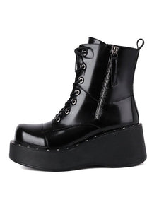 Lolita Ankle Boots Round Toe Zipper PU Leather Black Lolita Footwear