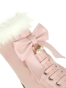 Lolita Ankle White PU Leather Bows Round Toe Lolita Footwear Sweet Lolita Boots