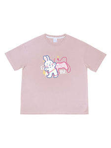 Lolita Blouse For Women Pink Polyester Jewel Short Sleeves Pink Lolita T-Shirt
