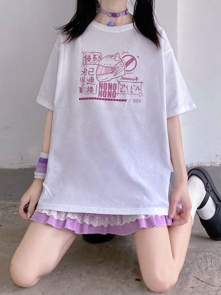 Lolita Blouse For Women White Polyester Jewel Short Sleeves Lolita T-Shirt