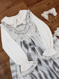 Lolita Blouses White Bows Lace Long Sleeves Peter Pan Collar White Lolita Shirt