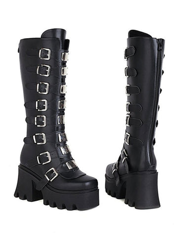 Lolita Boots Round Toe PU Leather Black Lolita Footwear