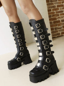 Lolita Boots Round Toe PU Leather Black Lolita Footwear