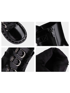 Lolita Boots Round Toe Zipper PU Leather Black Lolita Footwear