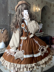 Lolita Coats Coffee Brown Bows Ruffles Bow Overcoat Polyester Winter Lolita Outwears