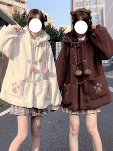 Lolita Coats Coffee Brown Pom Poms Color Block Overcoat Polyester Fall Lolita Outwears