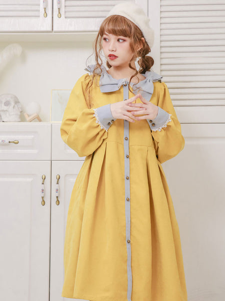 Lolita Coats Yellow Bows Long Sleeve Polyester Overcoat Fall Lolita Outwears