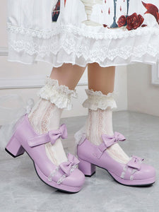 Lolita Footwear Black Round Toe PU Leather Lace Up Sweet Lolita Pumps
