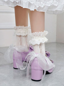 Lolita Footwear Black Round Toe PU Leather Lace Up Sweet Lolita Pumps