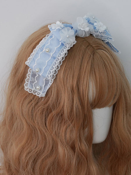 Lolita Headdress Light Pink Polyester Fiber Bows Head Flower Lolita Hair Accessories