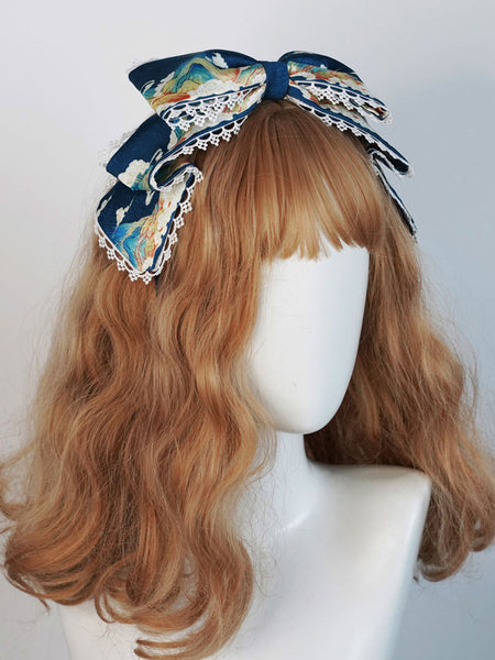 Lolita Headdress Navy Big Shoelace Knot Polyester Fiber Headwear Lolita Hair Accessories