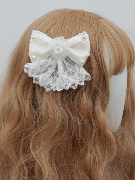 Lolita Headdress White Polyester Fiber Bows Head Flower Lolita Hair Accessories