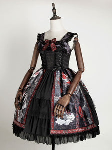 Lolita JSK Dress Black Silver Sleeveless Bows Polyester Cami Lolita Jumper Skirts